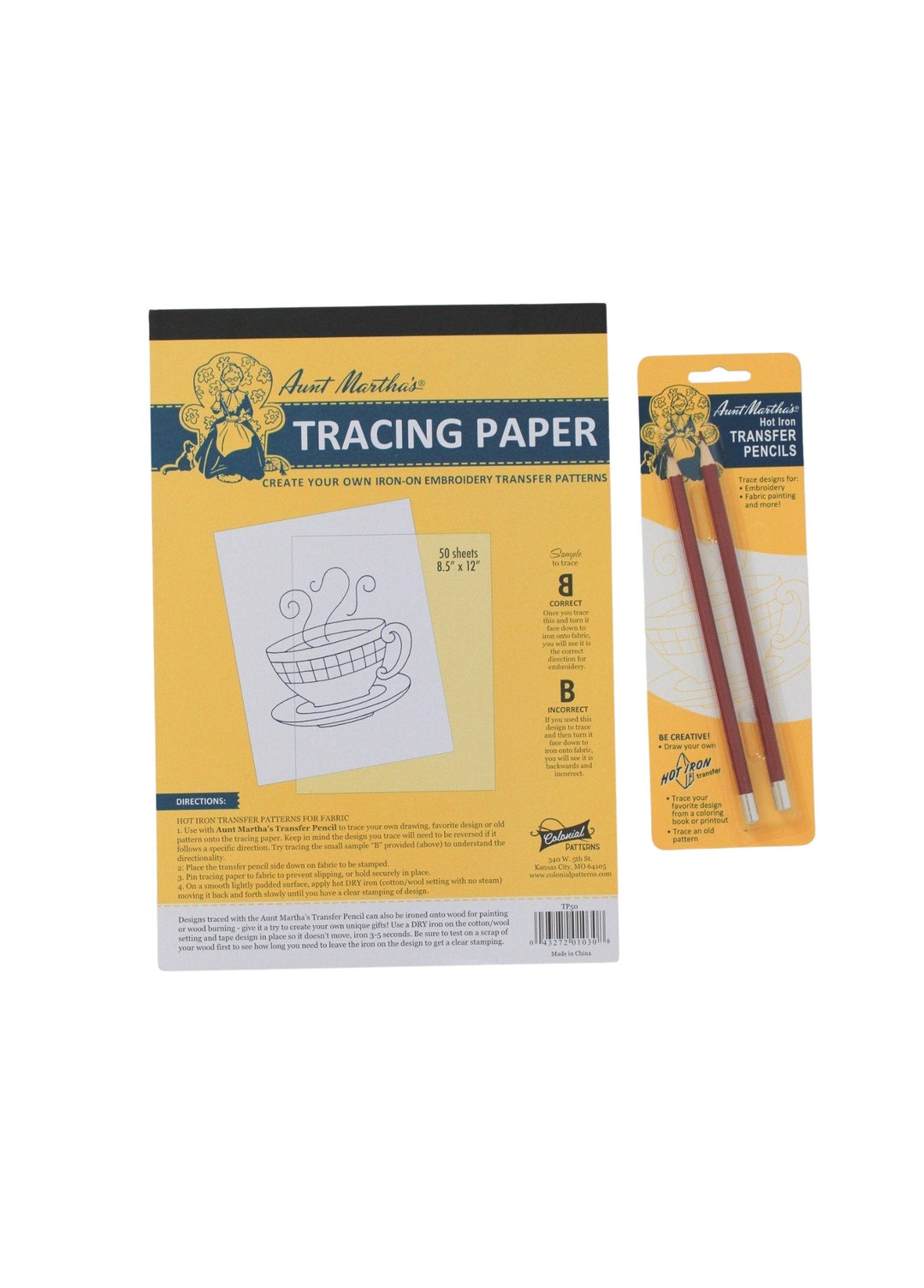 50 Sheets Hot Iron Tracing Paper 2 Transfer Pencils Aunt Martha's
