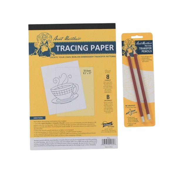 50 Sheets Hot Iron Tracing Paper + 2 Transfer Pencils Aunt Martha's, Transferring Paper, Aunt Martha's Pencils, Embroidery Tracing Paper