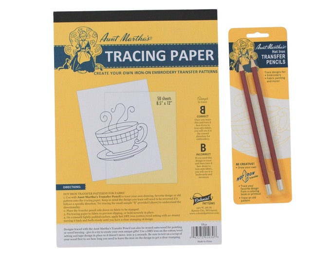 50 Sheets Hot Iron Tracing Paper 2 Transfer Pencils Aunt Martha's