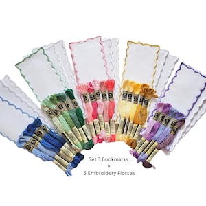 Kit 3 Blank Bookmarks to Cross Stitch + 5 Embroidery Flosses - 3&quot;x8&quot;  14 count AIDA/ DIY Bookmark/ Aida 14 Count/ Bookmark AIDA/ Aida Cloth