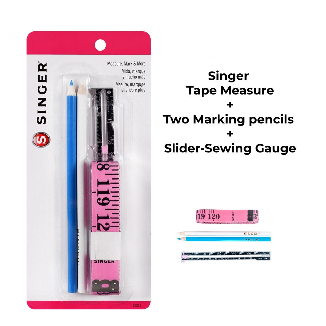 SINGER Measure & Mark - 120 inch Tape Measure and Fabric Pencil Set, Blue  and White Pencils