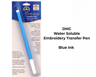 Stylo transfert pour broderie soluble dans l'eau DMC - Bleu (U1539), Stylo pour broderie soluble dans l'eau, Stylo transfert bleu, Stylo pour broderie DMC, Stylo pour tissu à broder