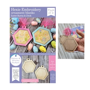 2 Pack Hexie Embroidery Ornament Blanks 3 1/2&quot; x 3 3/4&quot; Easter Bunny and Chick/Cross Stitch Ornament/ DIY Ornaments/