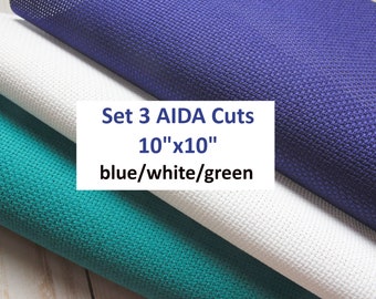 Set 3 AIDA Fabric Cut, 10 " x 10", AIDA 14 count, , Cross Stitch Fabric, Fabric to Stitch, Needlepoint Fabric, AIDA Fabric 14 Count, 14 ct