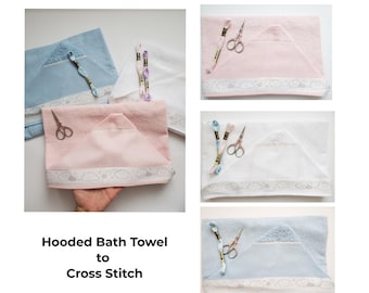 Badhanddoek met capuchon kruissteek 35 x 27,5 inch (90 cm x 70 cm) Babyhanddoek kruissteek, borduurhanddoek, telhanddoek, AIDA-handdoek, AIDA-bad