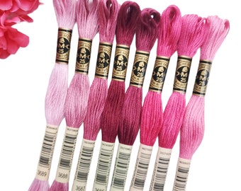 8x Rosa DMC-garn, DMC-trådar, DMC-kit, DMC-färgset, DMC-bomullsgarn, DMC-broderigarn, PinkThreads, korsstygnsgarn