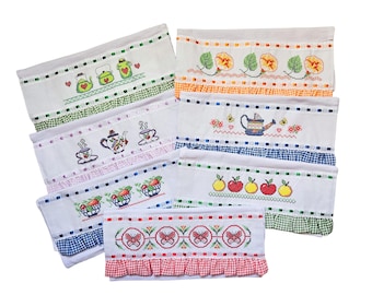 1x Paño de cocina bordado en cruz de 41 cm x 66 cm (16" x 26") Color blanco - Este paño viene ya bordado / Regalo para mamá / Regalo para ella