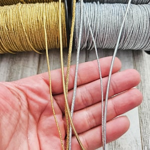 5 Yards Gold or Silver Elastic Stretch Cord- 1mm, 1.5mm or 1.8mm/ Metallic Cord/ Silver Trin/ Gold Trin/ Gold Elastic