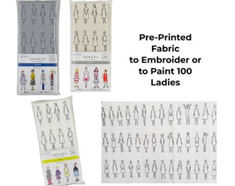 May include: Three packages of white fabric with black outlines of 100 women printed on them. The fabric is pre-printed for embroidery or painting. The text on the packages reads "100 ネエサン".
