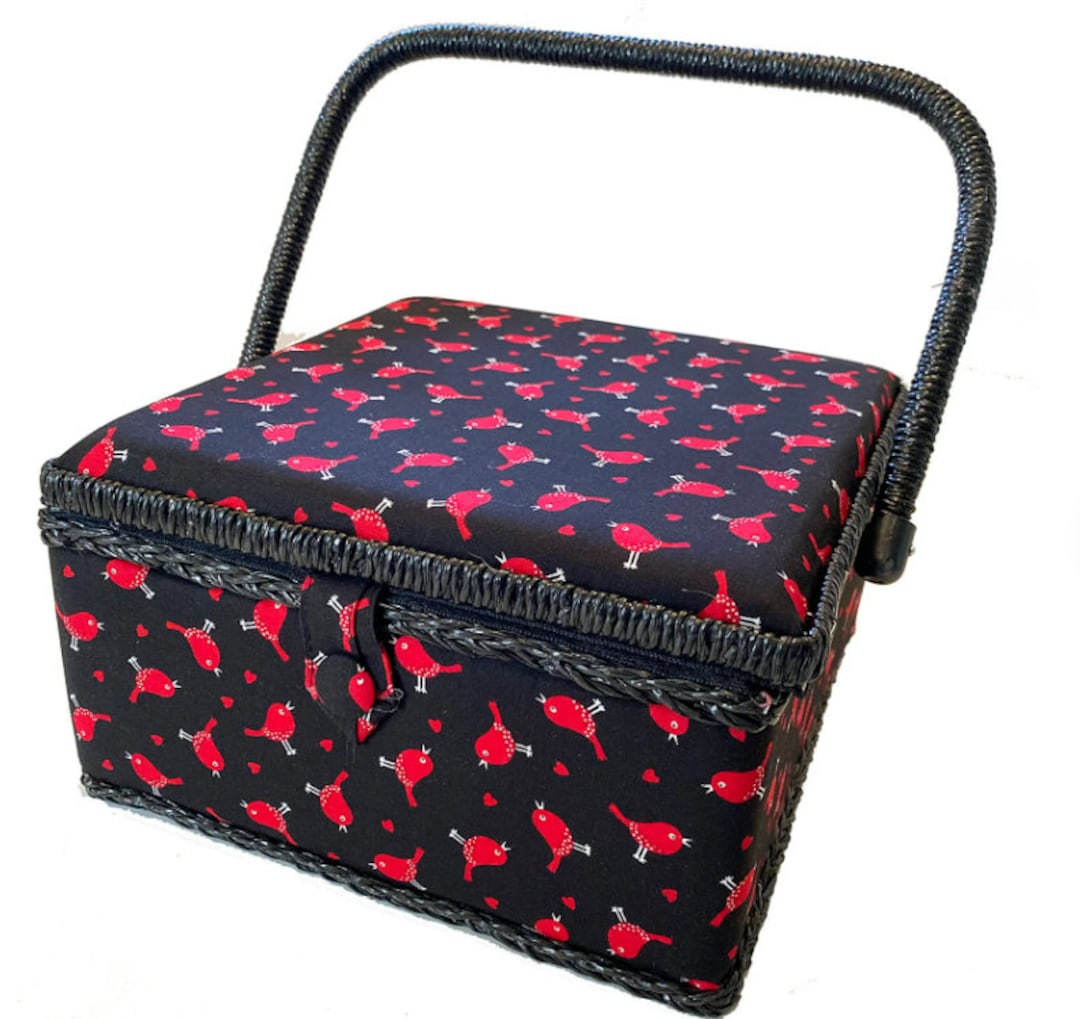 Sewing Basket by Allary 9 X 9 X 5 Square Sewing Basket in Red Birds