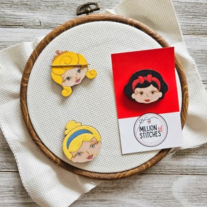 Wooden Needle Minder Princess/ Needle Minder Magnets/ Cross Stitch Needle Minder/Embroidery Accessory/ Magnet to Hold Needle/ Needle Keeper