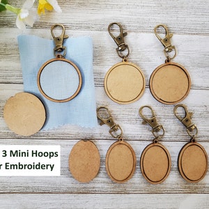 DIY 3x mini houten borduurwerk sleutelhanger hoepels, hoepel voor kruissteek, kleine hoepels, mini hoepels hangers, mini ronde houten hoepel, kleine hoepel