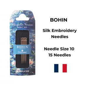 Agujas de bordado de seda n.º 10, paquete de 15 agujas de Bohin, agujas de seda, agujas para bordar, Bohin Francia, tamaño de aguja 10, Bohin Petrusse Silk