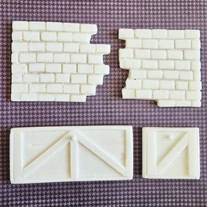 Juego de 4 paredes de ladrillo y puertas para casa de muñecas de resina sin terminar