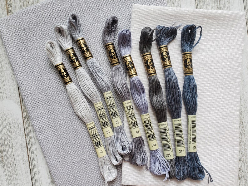 8x Grey DMC Flosses, Dmc Threads, DMC Kit, Dmc Set of Colors, Dmc Cotton Floss, Dmc Embroidery Floss, Grey Threads, Cross Stitch Floss image 1