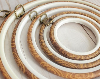 5 Piece Faux Wood Embroidery Hoop Set, Plastic Cross Stitch Frame