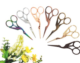 Medium Scissors Crane Style, Embroidery Scissors, Colorful Scissors, Bird Scissors, Brown Scissors, Stork Craft Scissors, Rose Scissors