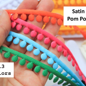 1 Yard Satin Pom Pom Zierband, Pom Pom Meterware, Kleine Pom Pom Zierleiste, Pom Pom Fransen, Pom Pom Girlande, Pom Pom Zierleiste, Pom Pom zum Basteln