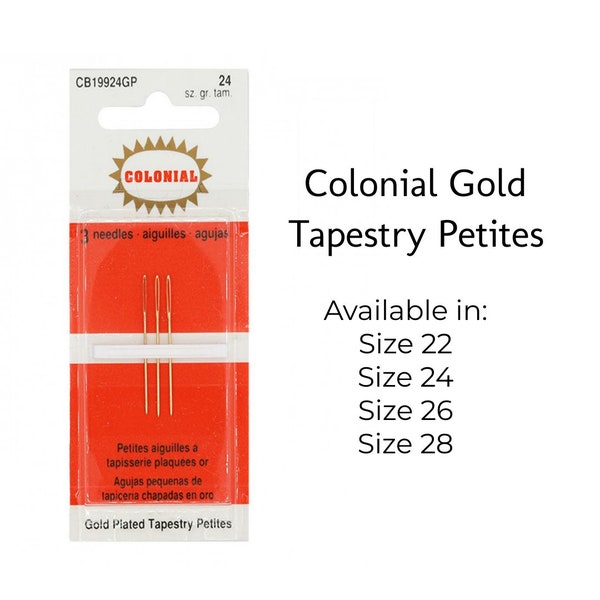 Colonial Gold Plated Tapestry Petites - Available in Sizes 22, 24, 26, 28 Pack with 3 Needles, Cross Stitch Needles, Petites Needles