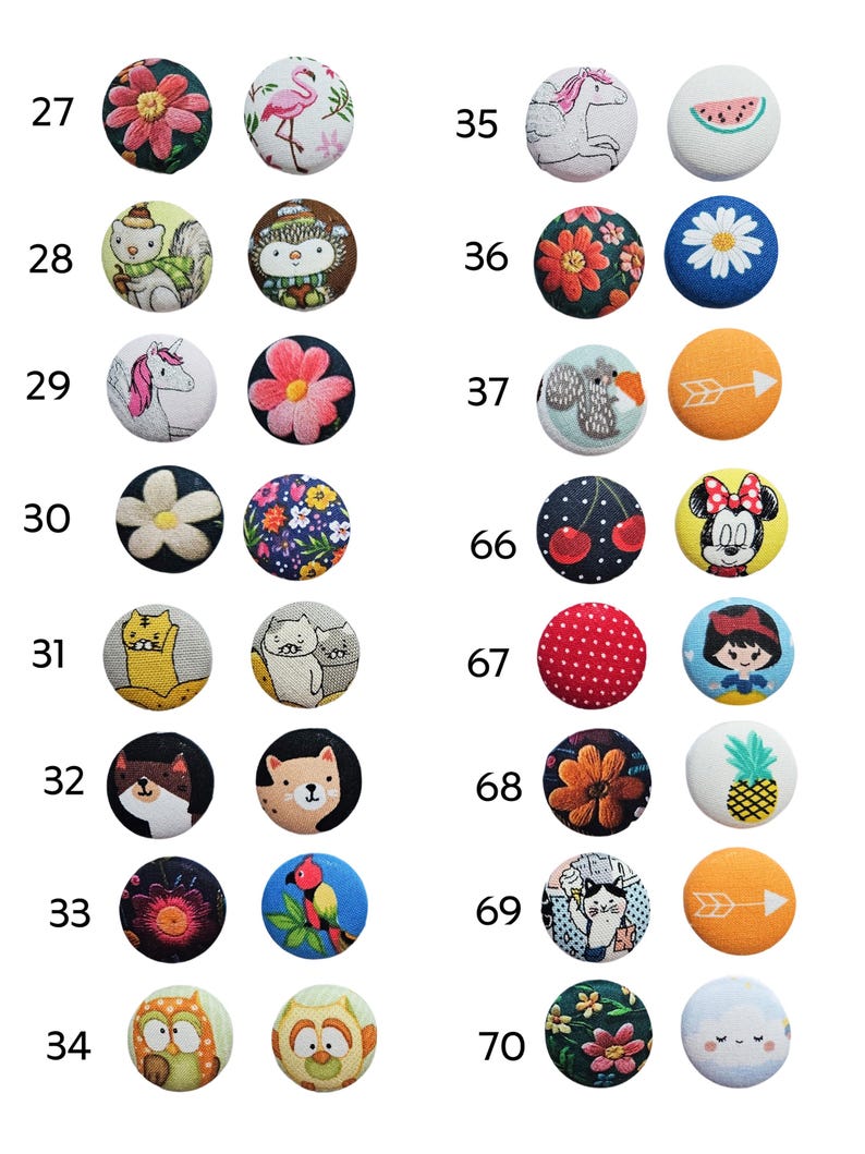 a number of different colored buttons on a white surface