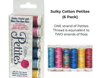 Pack 6 Sulky 12 Wt. Cotton Blendables Petites Thread - 6 Most Popular Colors Sampler - 50 yd. Spools (Item 712-07), Sulky Popular Collection