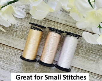 Pack 3x Fil de Soie Bella (20m chaque bobine) "Crème/Blanc" de Kreinik - Soie pour Petits Points, Kreinik Silk Bella, Fil à Broder en Soie