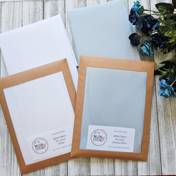16 Count AIDA Cloth - Colors Available White or Antique Blue/  Cross Stitch Fabric