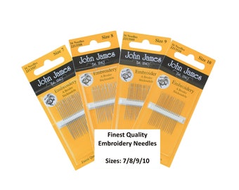 John James Size 7/8/9/10 and 3/9 and 5/10 Needles , Fine Embroidery Needles, Cross Stitch Needles, Embroidery Needles, Needlepoint Needle