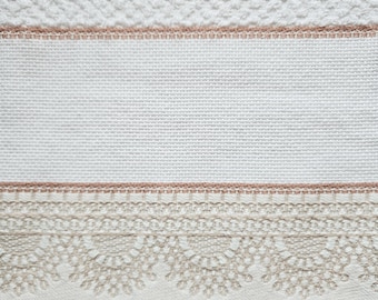 Cross Stitch Kitchen Towel Vigo by Dohler (18" x 28") - Color White with Lace Details