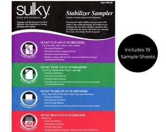 Sulky Stabilizer Sampler Pack - 19 Stabilizer Sheets (#999-202), Sulky Cut-Away, Sulky Tear-Away, Sulky Wash-Away, Sulky Heat-Away