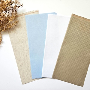 Set 4x AIDA 14 and 16 count count by Zweigart - Each Cut Measures 10&quot;x10&quot; (Colors: White, Dirty, Soft Blue, Oatmeal)