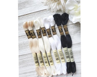 8x Black and White DMC Flosses,Dmc Threads, DMC Kit, Dmc Set of Colors, Dmc Cotton Floss, Dmc Embroidery Floss, Threads, Cross Stitch Floss