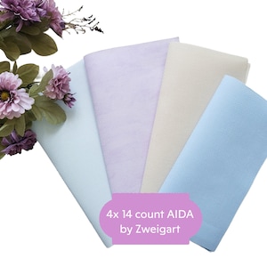 Set 4x AIDA 14 count di Zweigart - Ogni taglio misura 10"x10" (colori: blu ghiaccio, lilla vintage, platino, blu tenue)/ Tessuto AIDA/ AIDA 14ct