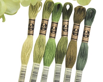 6x Olive Green DMC Flosses, Dmc Threads, DMC Kit, Dmc Set of Colors, Dmc Cotton Floss, Dmc Embroidery Floss,Green Threads,Cross Stitch Floss
