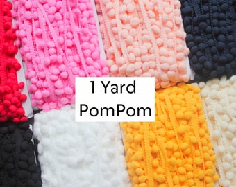Guarnição de pom pom de 1 jarda, guarnição de pom pom pequena, franja de pom pom, guarnição de bobble, franja de bobble, guirlanda de pom pom, guarnição de pompom