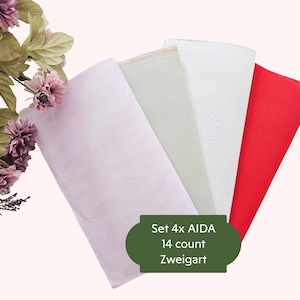 Set 4x AIDA 14 count by Zweigart - Each Cut Measures 10&quot;x10&quot; (Colors: Christmas Red, Medium Green, Vintage Lilac, White and Silver)