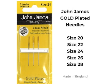 John James Gold Plated Tapestry Needles - Pack 3 Needles - Sizes 20/22/24/26/28 - Cross Stitch Needles