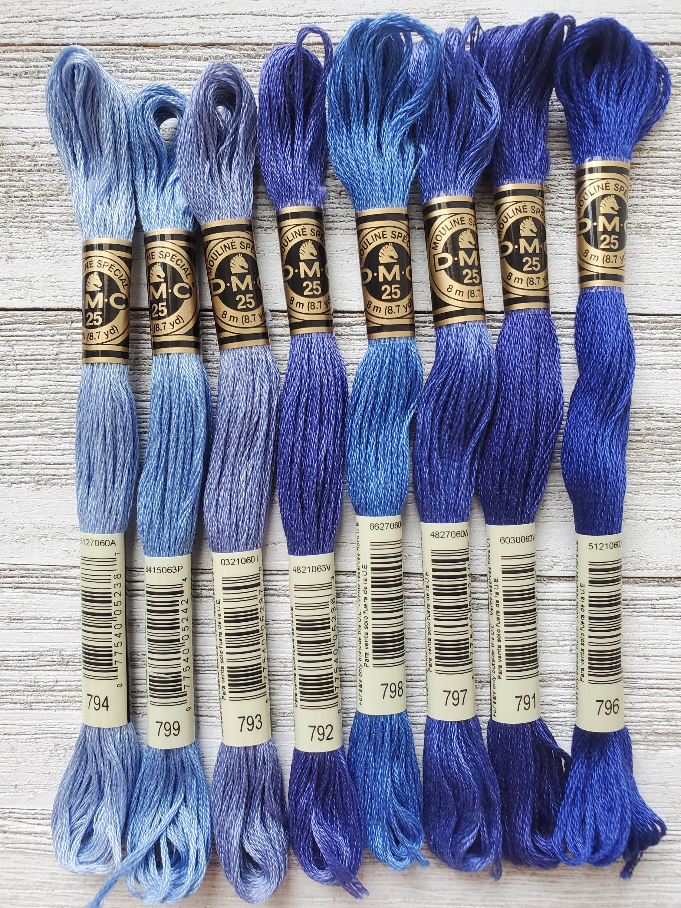 Blue Dmc Thread 8x Blue DMC Flosses,dmc Threads, DMC Kit, Dmc Set of Colors, Dmc Cotton ...