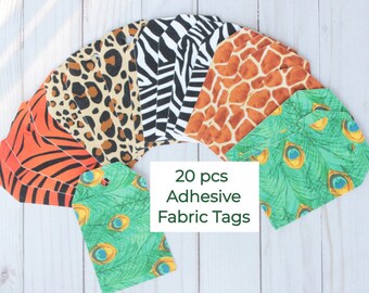 20Pcs Fabric Adhesive Tags (13cm x 8cm each tag)/ Adhesive Fabric/ Self Adhesive Fabric Tags/ Fabric Sticker/ Animal Print Tags/Cotton Tags