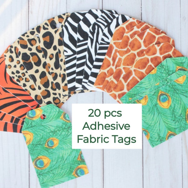 20Pcs Fabric Adhesive Tags (13cm x 8cm each tag)/ Adhesive Fabric/ Self Adhesive Fabric Tags/ Fabric Sticker/ Animal Print Tags/Cotton Tags