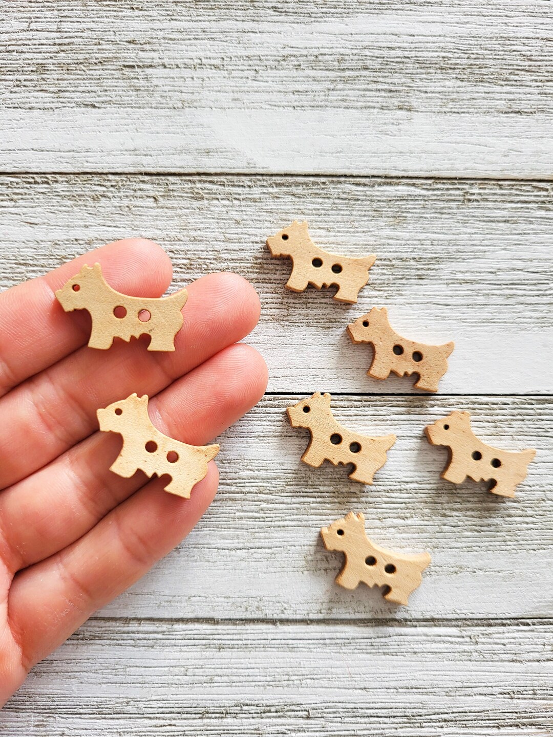 7 Pcs Wooden Dog Buttons, Rabbit Embellishments, Dogsfor Scrapbooking, Dogs Notion, Mini Dogs