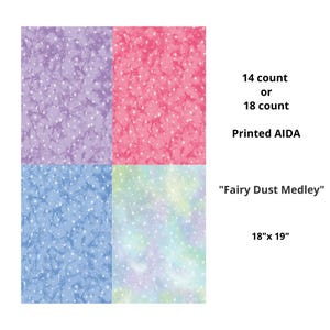 14ct or 18ct Printed Aida Fabric &quot;Fairy Dust Medley&quot; 18&quot;x 19&quot; /Fabric Flair AIDA/ Unicorn AIDA Cloth/ 14 count AIDA/ Stars Aida Cloth
