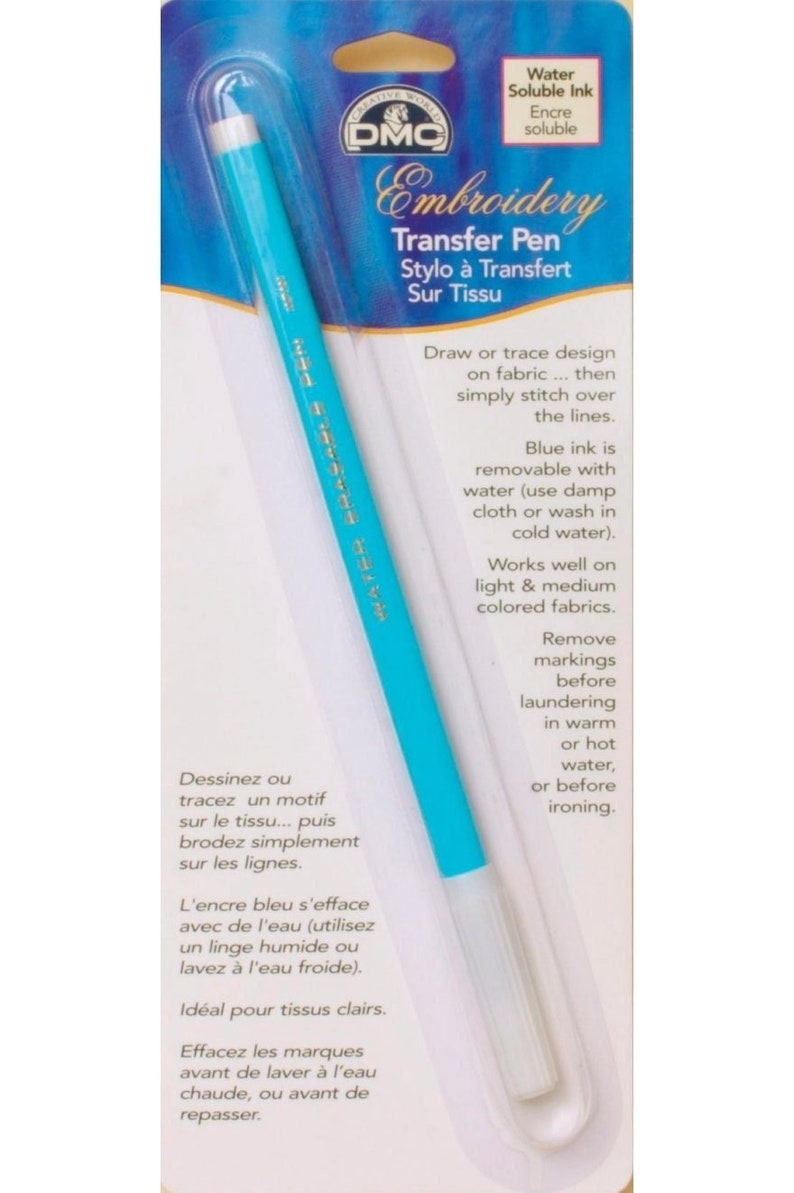 DMC Water Soluble Embroidery Transfer Pen Blue U1539, Water Soluble Pen, Blue Transfer Pen, DMC Embroidery Pen, Embroidery Fabric Pen imagem 2