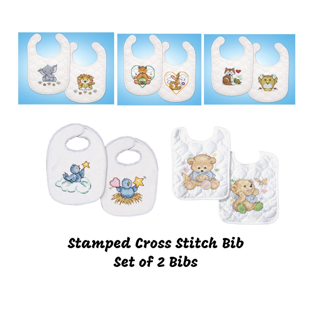 2/pkg Stamped Bib Cross Stitch Kit 9x 14 by Design Works/ Preprinted