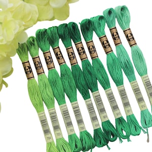 10x Green DMC Flosses, Dmc Threads, DMC Kit, Dmc Set of Colors, Dmc Cotton Floss, Dmc Embroidery Floss, Green Threads, Cross Stitch Floss