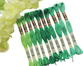 10x Green DMC Flosses, Dmc Threads, DMC Kit, Dmc Set of Colors, Dmc Cotton Floss, Dmc Embroidery Floss, Green Threads, Cross Stitch Floss