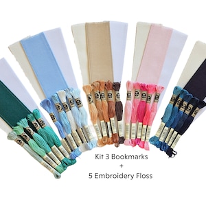 Kit 3 Blank Bookmarks to Cross Stitch + 5 Embroidery Flosses - 14 count AIDA/ Aida 14 Count Bookmarks/Bookmark to Embroider/Counted Bookmark