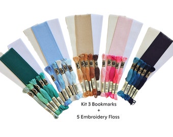 Kit 3 Blank Bookmarks to Cross Stitch + 5 Embroidery Flosses - 14 count AIDA/ Aida 14 Count Bookmarks/Bookmark to Embroider/Counted Bookmark