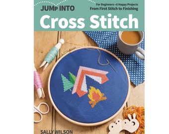 Book "Jump Into Cross Stitch" by Sally Wilson of Caterpillar Cross Stitch, Cross Stitch Book for Beginners, Cross Stitch Planet Pattern