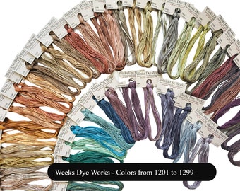 Weeks Dye Works - Colors from 1201 to 1299 *Flat Shipping* / Hand Over Dyed Floss / 6-strand Floss / Cross Stitch Floss / Variegated Floss